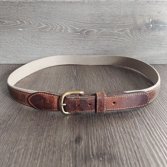 Zeppelin USA Made Leather on Canvas Fishing Hook Belt Solid Brass Buckle 38 - Picture 2 of 9